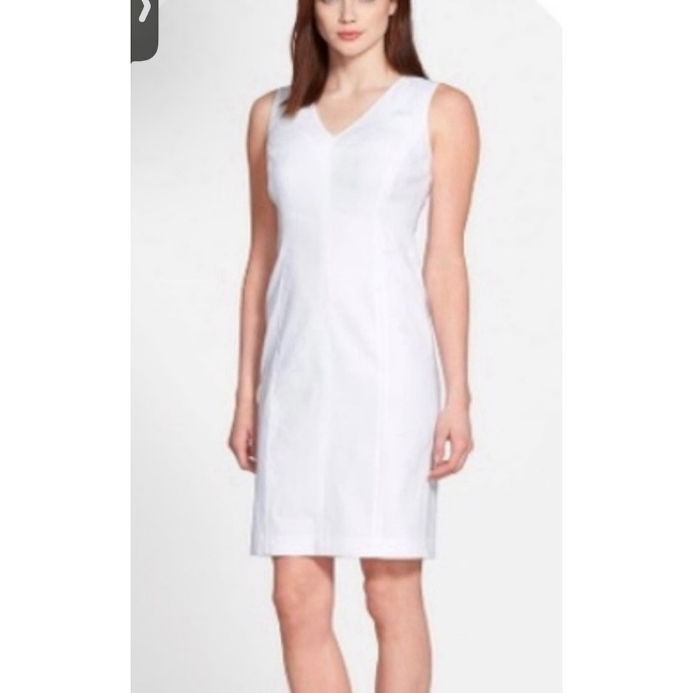 Lafayette 148 Dress Womens Size 6 White Sleeveless Linen Blend Old Money‎